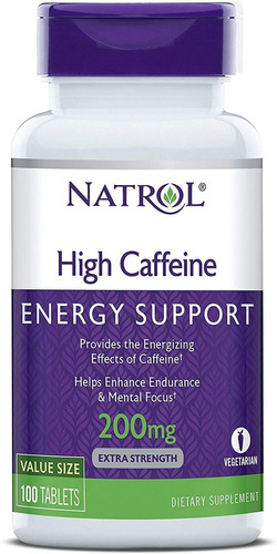 Cafeina Natrol 200mg = 100 Pastillas . Energia Y Fuerza