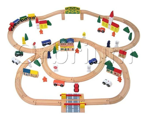 Juego De Tren De Madera De Triple Bucle Orbrium Toys De 100