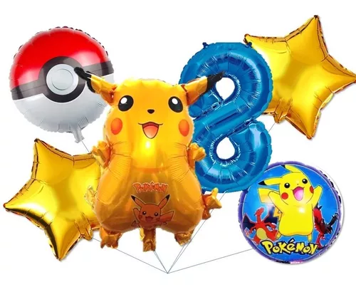 Set 5 Globos Metalizados Pokémon Pikachu Pokebola