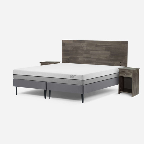Cama Pratta 2 Plazas Pata Acero Bd + Muebles Tabor Grafito