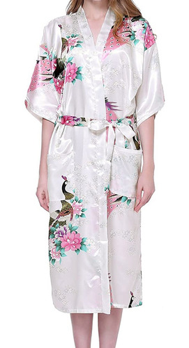 Albornoces De Mujer Pavo Real Kimono Largo Bata Japonesa 348