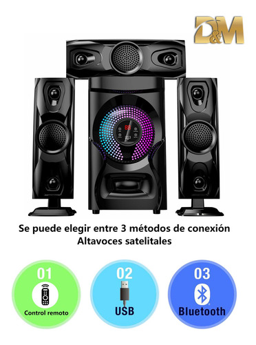 Minicomponente Bluetooth Con Luz Led Dm-s10 Color Negro Potencia RMS 120 W