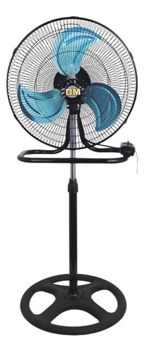 D&m Ventilador 18 Pulgadas Acero De Piso 3 En 1 Con 3 Aspas Estructura Negro Aspas Azul Diámetro 45.72 Cm
