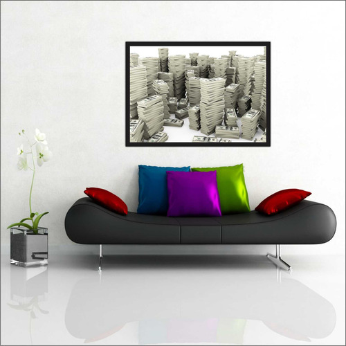 Quadro Decorativo Vital Quadros  Do Brasil Quadro Quadro Dinheiro Dollar Finanças Notas Salas Com Moldura Tt04 Cor Da Armação Água De 48cm X 68cm - Água