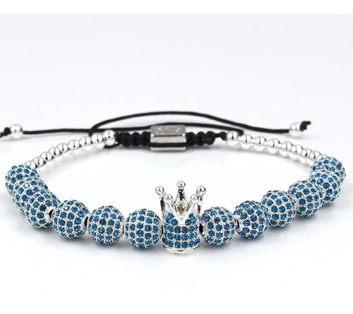 Pulsera Corona Rey Plateada Con Zirconias Joyería Hombre