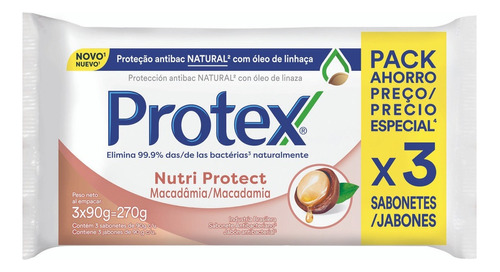 Jabón En Barra Protex Macadamia 90g Pack 3 U