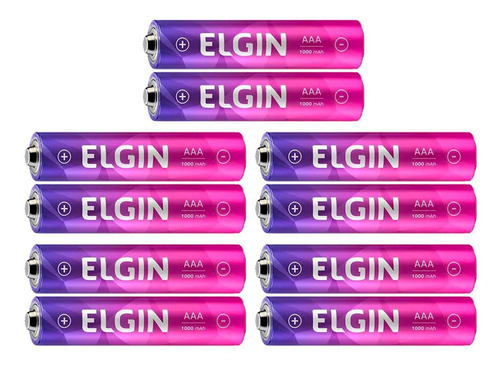 Kit 10 Pilha Recarregável Elgin Aaa 1000mah Palito