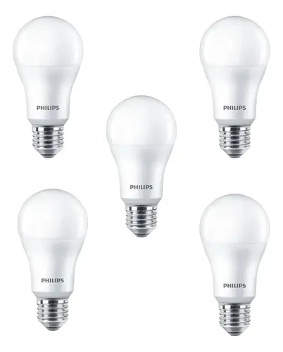Kit 5 Lâmpadas Led Bulbo Philips A60 9w 3000k 806lm Bivolt Branco-quente 127/220v