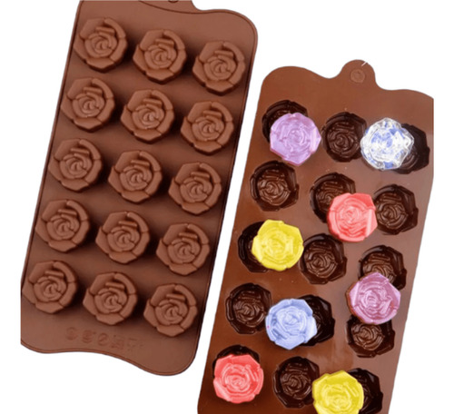 Molde Silicona Chocolate Bombones Jabones Con Formas Pack X3 Marrón Rosas