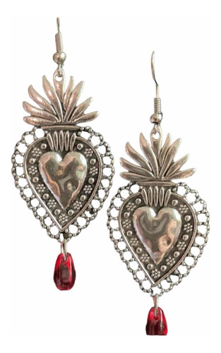 Aretes Corazón Mexicano Con Gota Roja