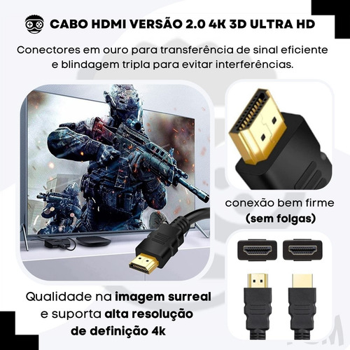 2 Cabo Hdmi 2m Ligar Conecta Notebook Pc Tv Monitor Projetor