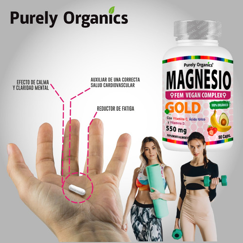 Magnesio Natural Women Complex -para Mujeres, Organic 90 Cap Sabor Sin sabor