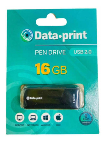 Pen Drive 16 Gb Data Print Usb 2.0 Pd 16gb Cor Preto Liso