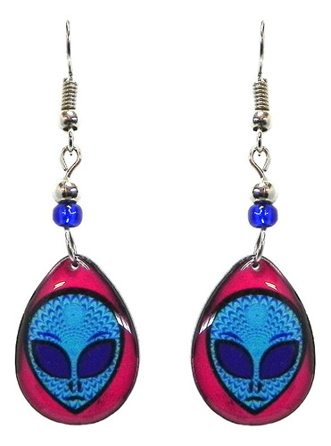 Alien Face Graphic Teardrop Pendientes Dan B07bkp966h_060424