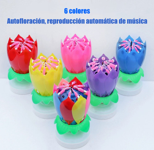 Vela Magica Giratoria Musical Para Pastel Cumpleaños Flor 4p