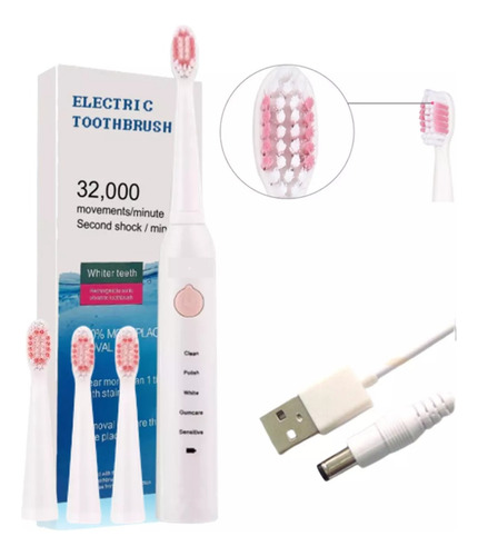 Imagen 1 de 3 de Cepillo Dental Eléctrico Recargable E Incluye 4 Cepillos