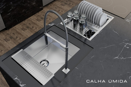 Imagem 6 de 10 de Cuba Inox Quadrada 400 X 400 Com Escorredor E Válvula