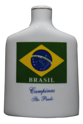 Garrafinha Branca De Água Em Cerâmica Com Bandeira Do Brasil