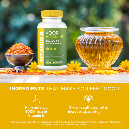 Noor Vitamins Vitamina D3 Halal 5000 Ui 60 Cápsulas