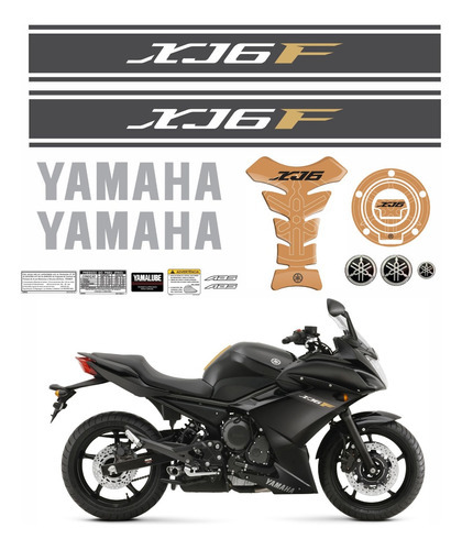 Kit Adesivos Faixa Tanque Tankpad Bocal Para Yamaha Xj6f Cor Cinza/Vermelho