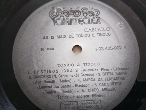 Lp Tonico E Tinoco As 12 Mais Tristeza Do Jeca Chico Mineiro (Usado)