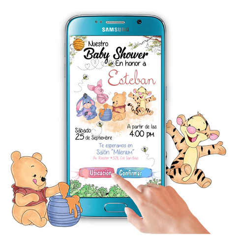 Invitación Interactiva Botones Baby Shower Con Winnie Pooh