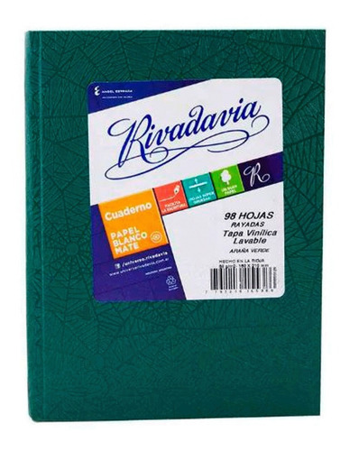 Cuaderno  Rivadavia 98 Hojas Verde Rayado 16 X 21 Cm