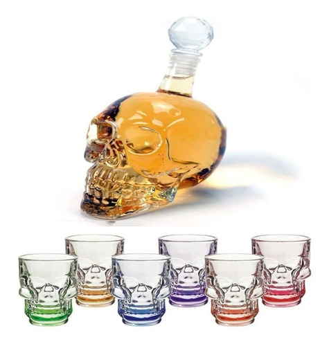 Botella Con Forma D Calavera + 6 Shots Tequileros D Calavera