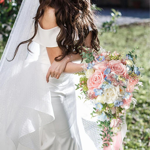 Bouquet De Boda Para Novia Cascada Floral Rosa Flores