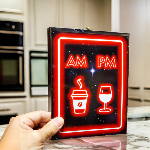 Cartel Chapa Decorativo Am Pm Cafe Y Vino Estilo Neon Led