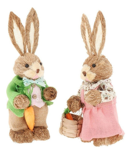 1 Par Conejo De Paja 35cm Adornos De Fiesta Decoración Pascu