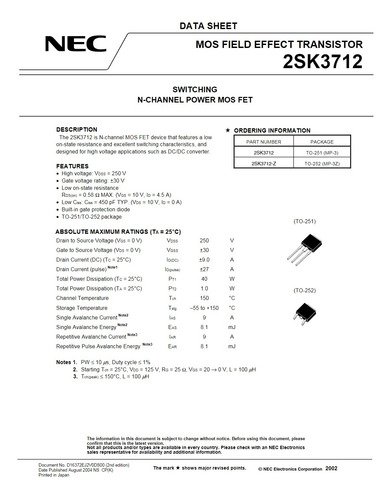 6pzas K3712 / 2sk3712 Transistor Mosfet - N U E V O (Usado)