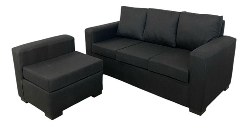 Sillon 3 Cuermos + Banqueta Movil Negro Chenille Resistente Negro Liso
