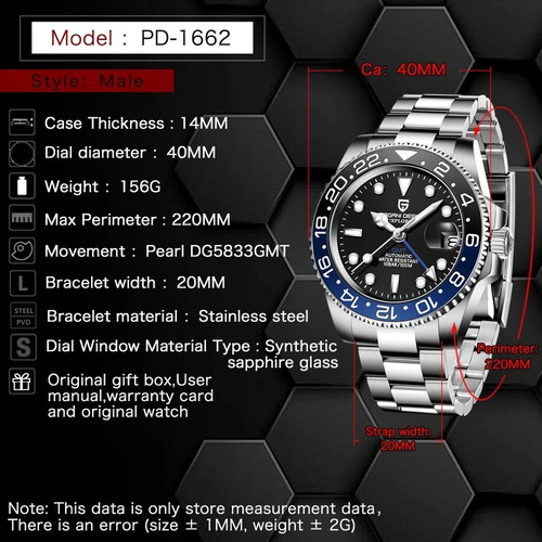 Relógio Automático Pagani Rolex Aço Inox Masculino