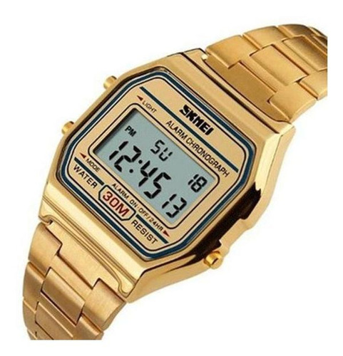 Relógio Vintage Unissex Dourado Geek Retrô Skmei Digital
