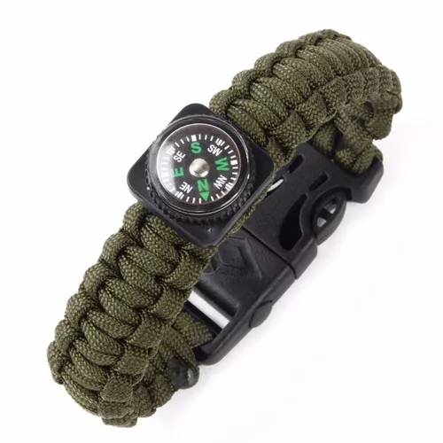 Pulsera Supervivencia Pedernal Brújula Silbato Paracord 5en1