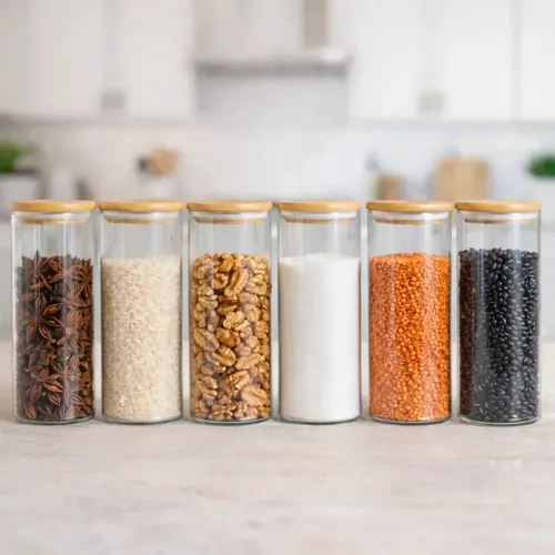 Kit 06 Potes De Mantimentos Herméticos Bambu 450ml Redondo De Vidro Tampa Vedação Alimentos Jomaq Transparente