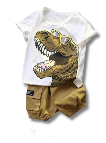 Conjunto De Short Cargo + Camiseta Con Dinosaurio Para Bebé