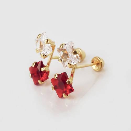 Amor Eterno - Broqueles Tu Y Yo Cuadrado / Aretes Oro 10k