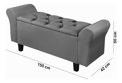 Recamier Baú Banco Divã Lara 1,50m Para Quarto Sala Retro Moderno Sapateira Cinza N&e