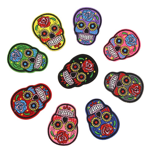 8 Piezas Diseño De Calavera Coser Parches Bordados Apliques