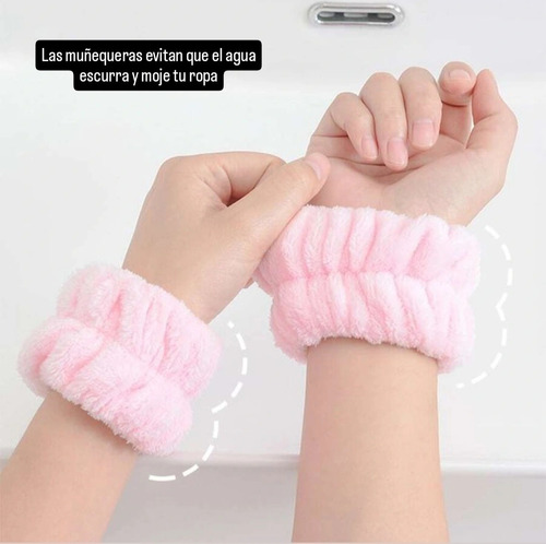 6pz Diadema Spa Skincare Con Muñequeras Maquillaje Cara Rosa