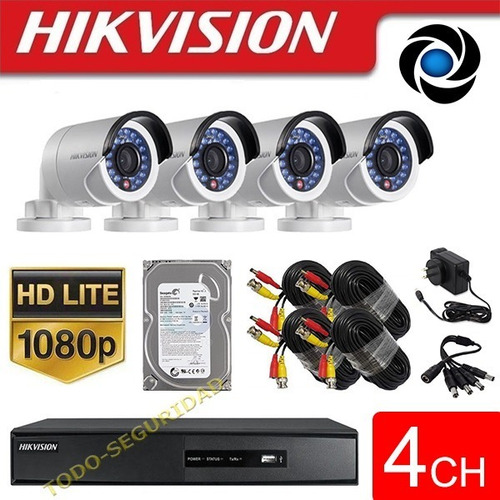 Imagen 3 de 9 de Kit Seguridad Hikvision Dvr 4ch + 4 Camara 2mp +disco Cuotas