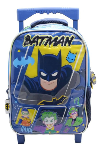 Mochila Escolar Dc Liga De La Justicia Batman Fight Carro Color Azul Diseño De La Tela Liso