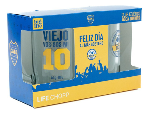 Combo Chop Vidrio Boca Juniors Día De Padre Xeneize Big Life Multicolor