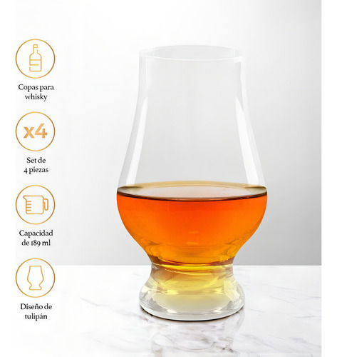 Vasos De Vidrio Para Whiskey 4 Piezas En Forma De Tulipán,
