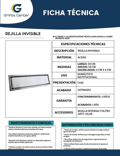 Imagen 2 de 3 de Rejilla Sifón Piso Invisible 30cm X 10cm Acero 304