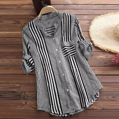 I Blusa J Para Mujer, Talla Grande, Estampado De Rayas De