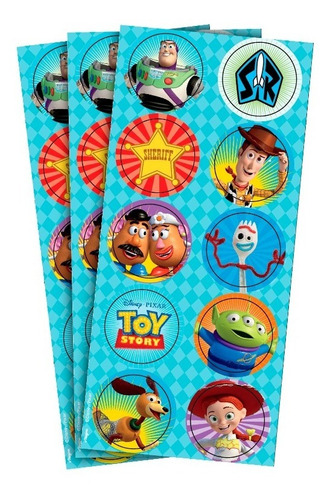 30 Adesivos Toy Story - 3 Cartelas Com 10 Adesivos Cada