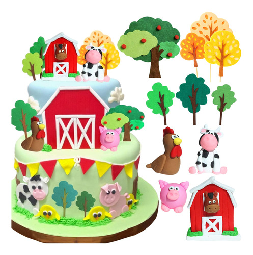 Cake Toppers Para Pastel Tematica Fiesta De Granja 11 Pzas